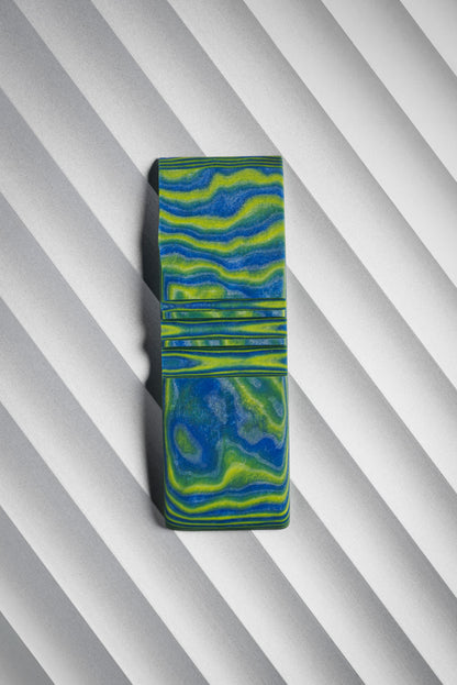 Dark Blue, Neon Green (2:1) Double Side Damascus